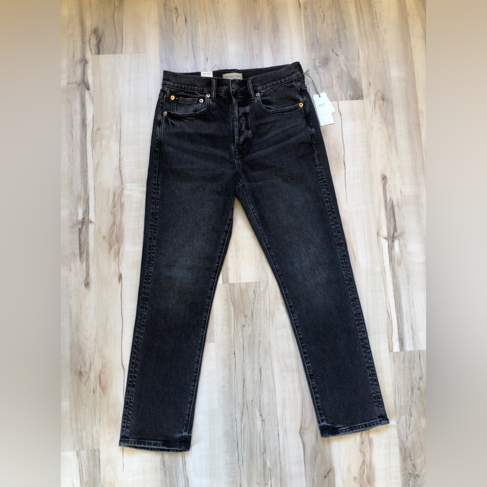 AE77 Straight Crop Jeans Women's 6 Black Organic Cotton Stretch NWT Button Fly